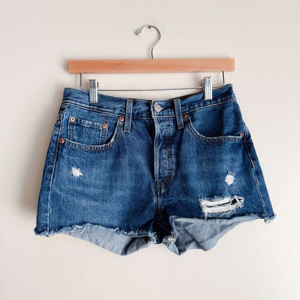 Levi's 501 Dark Wash Distressed Cut Off Jean Denim Shorts Size 27 Norm Summer